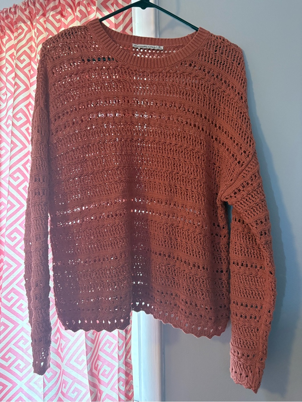 Abercrombie & Fitch Open-Knit Crewneck Sweater in Rust